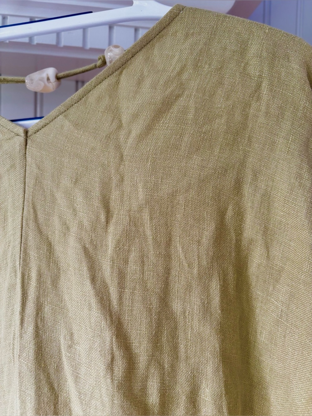 NOCTURNE 100% Linen Beaded Back Mini Dress Olive Green Women's S Quiet Luxury - Picture 5 of 14